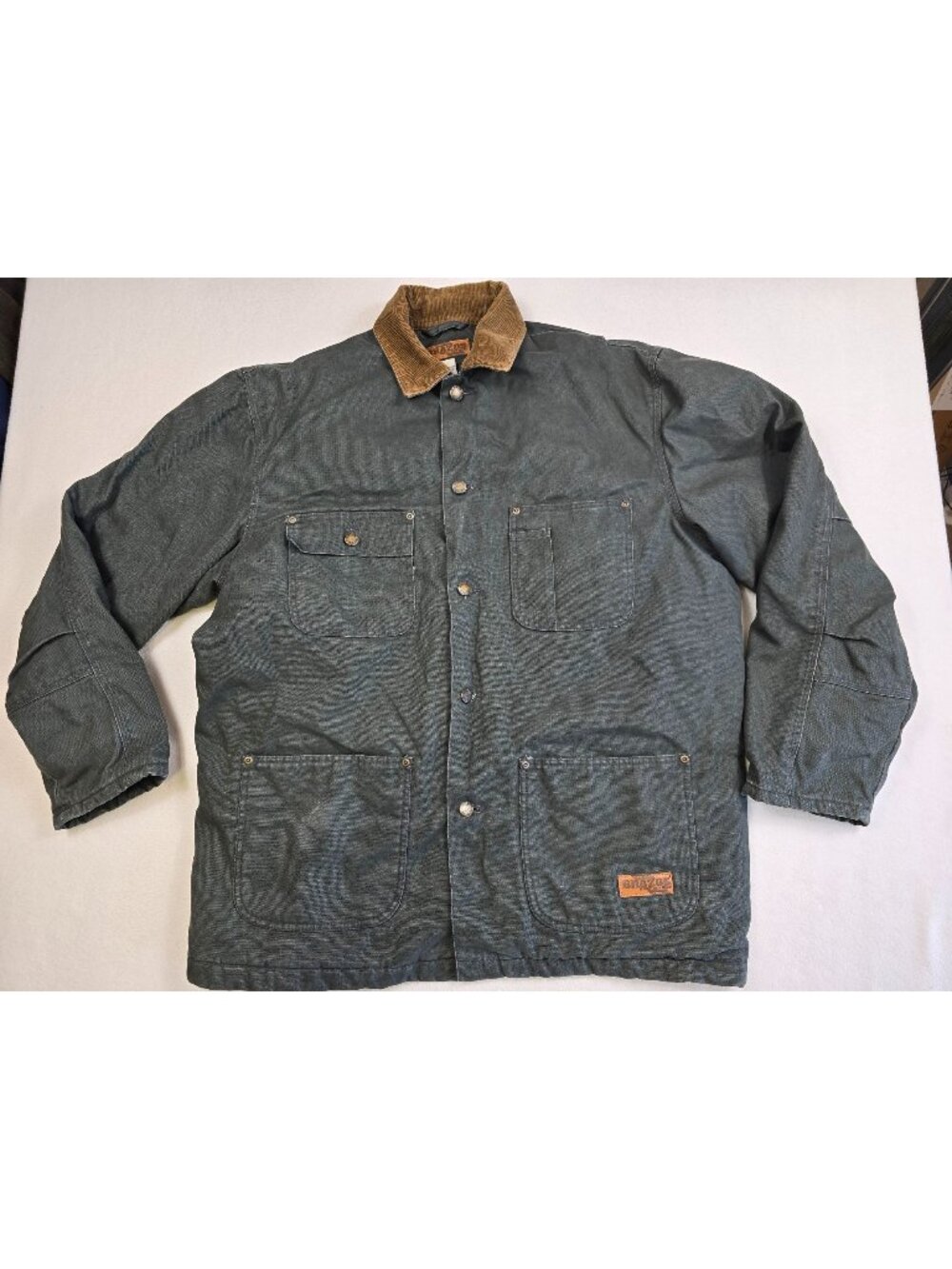 Brazos Premium Work Series L Green Canvas Jacket Corduroy Collar Tall Carhartt
